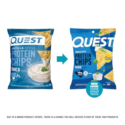 Image of Quest Nutrition Ranch Tortilla Style Protein Chips, 19g Protein, 4g Net Carb, High Protein, Low Carb, Gluten Free, 1.1 Ounce (Pack of 12)