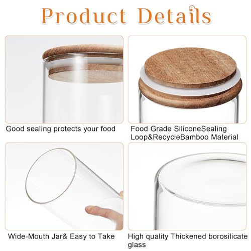 Image of Qinyoung Glass Storage Jars with Wooden Lids, 4 Sizes Food Storage Containers Clear Stackable Canisters Airtight Glass Jars for Candy Cookie (Clear, Dark Brown, 15oz 25oz 34oz 42oz, 24 Pcs)