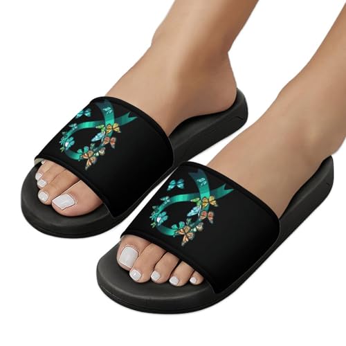 Ovarian Cancer Awarenes Butterflies Unisex Shower Shoes House Slippers Non-Slip Indoor Bathroom Shoes for Pool Beach 40 (250mm)3