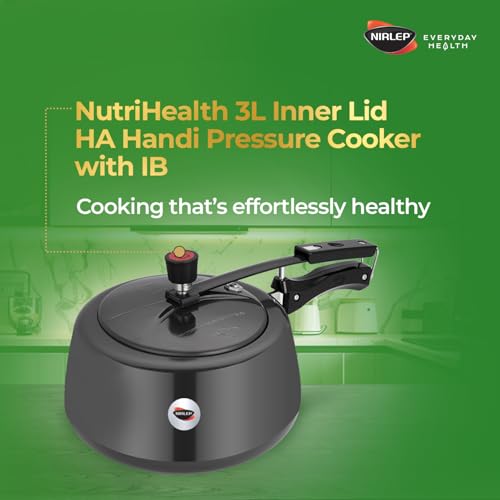 Image of Nirlep NutriHealth 3 Litre Inner Lid Hard Anodized Aluminium Handi Pressure Cooker with Induction Bottom