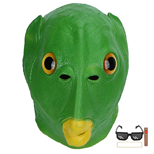 POCREATIONFunny Masks, Green Fish Full Head Mask, Latex Mask with 3 Kinds Cosplay Prop for Party Costume Supplies