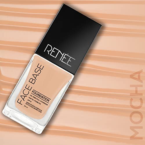 Image of RENEE Face Base Liquid Foundation - Mocha, 23ml | Enriched with Hyaluronic Acid & Vitamin E, Provides SPF 8 Protection, Weightless, Long-lasting Matte Finish