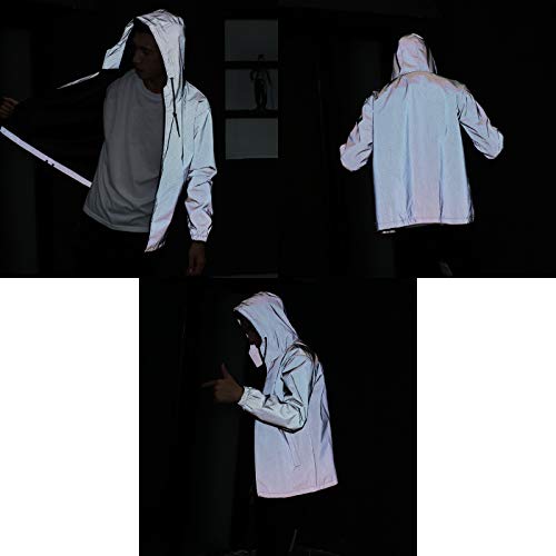 LZLRUN Reflective Jacket Casual Hiphop Windbreaker Night Sporting Coat Hooded Fluorescent Clothing2