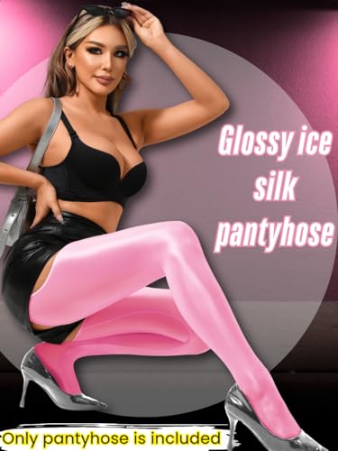 Image of ChiaoLezhee Sexy Shiny Tights, Sheer High-Waisted, Suspender Pantyhose For Women Rave Party Outfits Leggings Pants Exotic