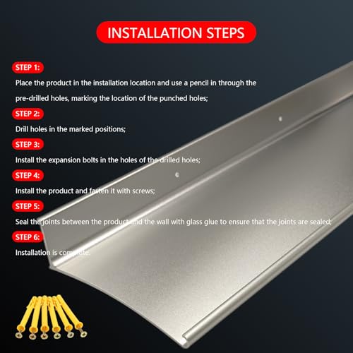 Extra Wide 5.12" W 55.1" L Door rain drip Guard Over Door, Aluminum Rain Diverter,Rain Gutters,Door Edge Guard for Exterior Doors Window & House Roof,Flashing,Water Deflector,Drip Cap,Silver,1PCS by DAILISEN - Image 6
