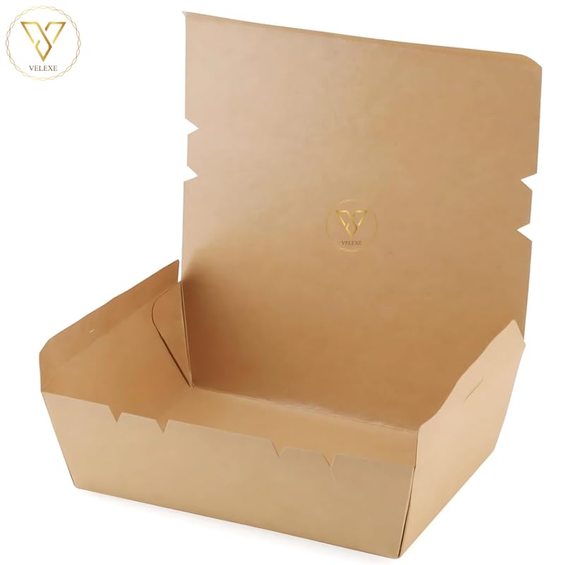 Image of Brown Kraft Paper Food Box | 17x15x4.5 CM | 750ml | Pack of 100 | Eco-Friendly Takeaway Containers | Biodegradable & Disposable Food Containers for Meal, Party Catering, Takeout, and Delivery