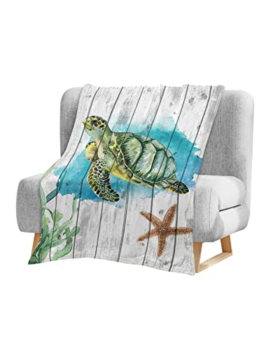 Flannel Baby Blanket 50x60in, Ocean Animals, Turtle Print