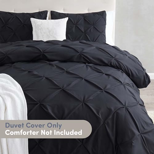 Image of Nestl Twin Duvet Cover Set Black - Soft Double Brushed Duvet Set with Button Closure & Corner Ties, 2 Piece Luxurious Pinch Pleated Duvet Cover Set 68x90 Inches with 1 Pillow Sham