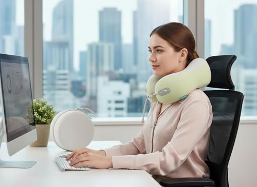 Image of Travel Pillow with Cool Material,Neck Pillow for Traveling 100% Pure Memory Foam,Travel Neck Pillow with Hard Case, Airplane Pillow for Traveling,Travel Essentials(Green)