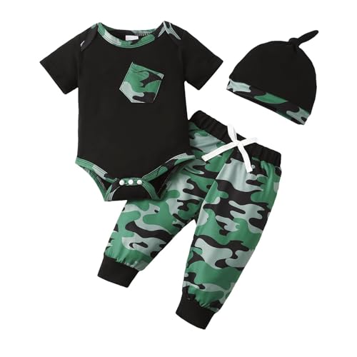 Image of KIMI BEAR Baby Boy Clothes Infant Newborn Outfits Long Sleeve Letter Print Romper + Hat + Pants Set