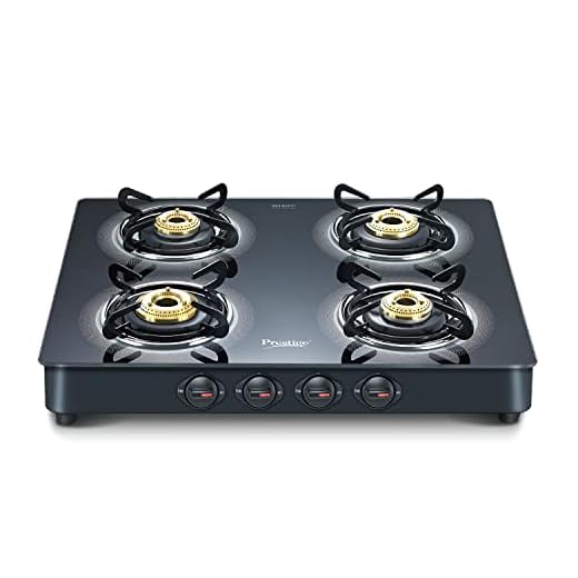 Prestige Royale Plus Schott Glass 4 Burner Gas Stove, Manual Ignition, Black