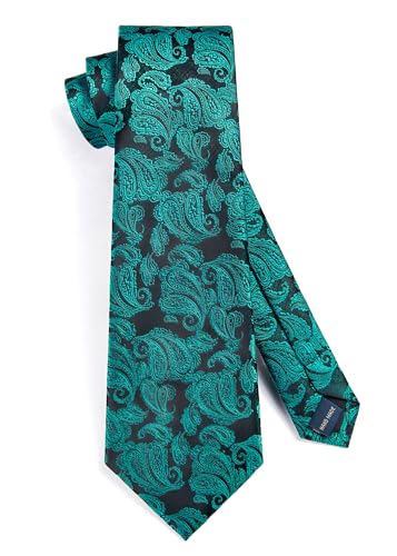 Image of HISDERN Ties for Men Paisley Floral Mens Ties and Pocket Square Cufflinks Set Classic Business Necktie Handkerchief