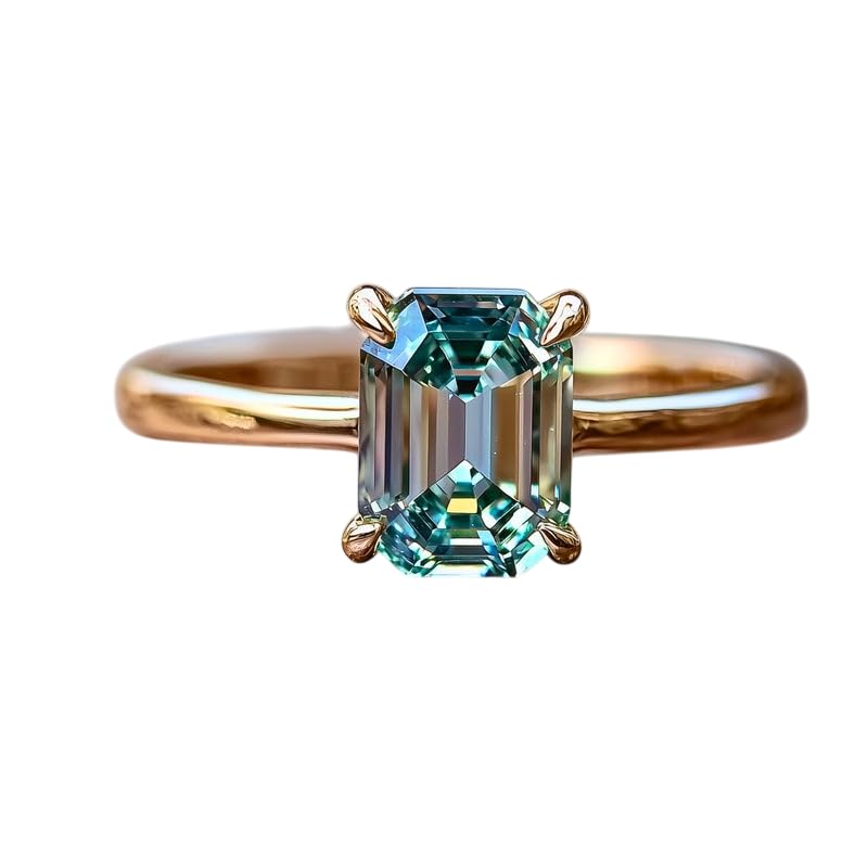 Stunning 2CT moissanite Ring – The Leila Emerald Cut Green Moissanite Ring,Elegant Engagement Promise Wedding Rings For Women & Gift For Women