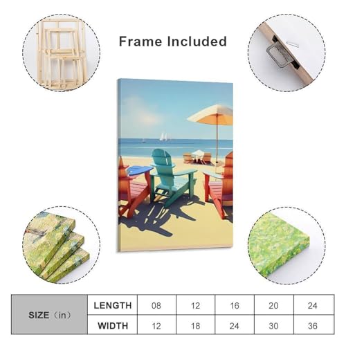 Impression sur toile paysage de plage avec chaises déco murale
