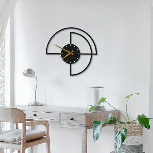 Moderne Horloge Murale Noir en métal, Grande pour Salon, Cuisine, Bureau - Design Contemporain - Idée Cadeau Parfaite (Demi-Cercle, 50x50 cm) – Image 5