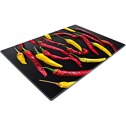 Chopping Board | Glass Chopping Boards for Kitchens | Glass Worktop Savers for Kitchen | Cutting Boards for Kitchen | Chopping Board Non Slip | Small Chopping Board | Red Yellow Chillies