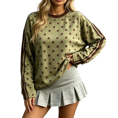 Polka Dot Sweatshirt Crew Neck Polka Dot Fall Outfits Long Sleeve Blouses - image 1