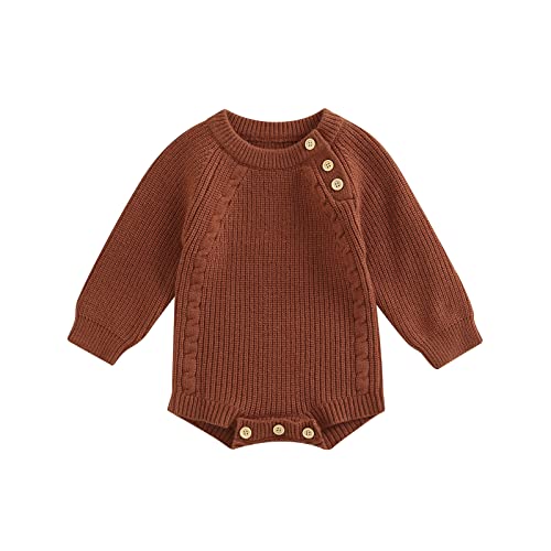 Image of FYBITBO Baby Girl Boy Sweater Knit Oversized Pullover Sweatshirt Romper Onesie Warm Fall Winter Clothes Outfit Newborn