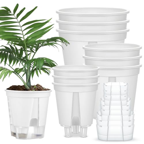 Wonderjune Self Watering Pots for Indoor Plants with Deep Reservoir and High Drainage Holes for Outdoor Plants and Flowers, Bare Root Planter(4.72'', 5.91'', 7.09'',White,9 Pcs) by Wonderjune - Used condition - US$27.54