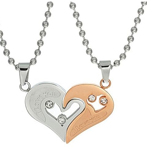 Collar Colgante de Acero Inoxidable Corazón Cz Puzzle Juego de combinación Te Amo Cover
