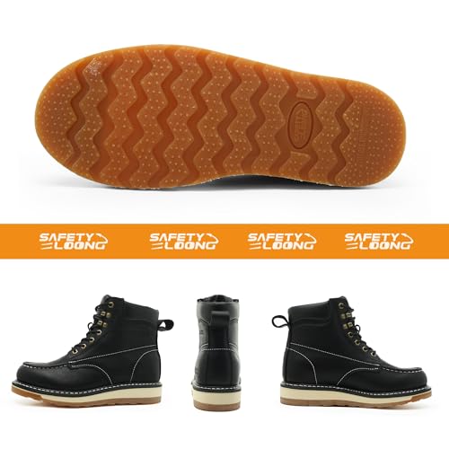 Image of Moc Toe Work Boots for Men Waterproof Soft /Steel Toe Comfortable Full Grain Leather Non Slip Wedge Outsole Construction 6 inch Workboots