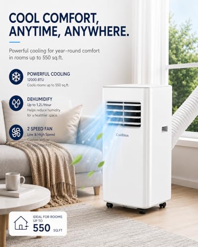 Image of Coolblus 12000 BTU Portable Air Conditioners, 3-in-1 AC Unit Cools Up to 550 Sq.Ft. with Remote Control /Smart Sleep Mode /24Hrs Timer /Window Installation Kit & Filter Cleaning Brush, White-12000BTU