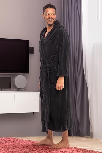 Alexander Del Rossa Mens Robe with Hood, Plush Fleece Hooded Mens Bathrobe, Big and Tall Bath Robe for Men3