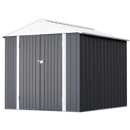 Image of GUNJI 6 x 4 FT Shed Outdoor Storage Shed Metal Garden Shed with Lockable Door Outside Waterproof Tool Shed for Backyard, Patio, Lawn (Gray)