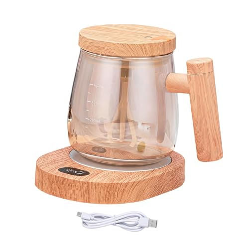 Folpus 自動撹拌カップ 電動ミキシングマグウォーマー 加熱パッド 蓋付き セルフミキシングマグ 自動撹拌カップ デスク 旅行用, シャンパン