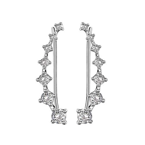 Elensan 7 Crystals Ear Cuffs Hoop Climber S925 Sterling Silver Earrings Hypoallergenic Earring