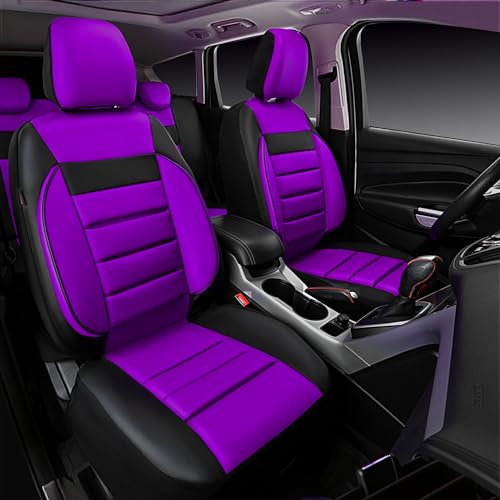 Image of CAR PASS Leather Seat Covers Full Set Universal Water Resistant 3D Foam Back Support, Luxury Comfort Automotive 5 Seat Covers All Season Fit for SUV,Sedan,Van, Airbag Compatible Elegance(Purple Black)