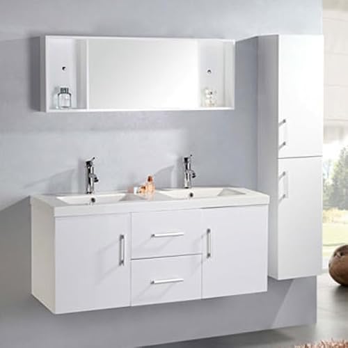 Simba Srl Meuble de Salle de Bain 120 cm Blanc Colonne et Lavabo Inclus – White Malibù