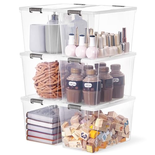 Image of Citylife 7.8 QT 6 Pack Small Storage Bins Plastic Storage Container Stackable Box with Lids for Organizing, Clear White