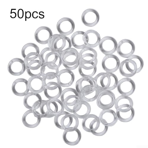 Lot de 50 anneaux de rideaux en plastique transparent de 14 mm, guides de cordon de traction pour store romain, pièces de rechange pour stores verticaux, pour clips à anneaux, accessoires de rideaux à