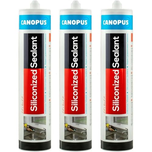 CANOPUS Waterproof Siliconised Acrylic Sealant, Black, 3 Pack, 100% Solvent Free Paintable Sealant, for Frame, External Window, Filling Cracks and Gaps