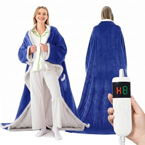 Image of Wearable Heated Blanket With Sleeves & Foot Pocket, Heated Throw Blankets Fast Heating Blanket With 10 Heat Settings Auto Shut Off Over-Heat Protection-Warm Gift, Machine Washable, 52 inch*72 inch+18 inch