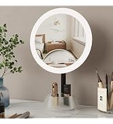 MIROAMZ 9.5" Lighted Makeup Mirror with Storage, Mirror with Lights for Makeup Desk, 1X 10X Magni...