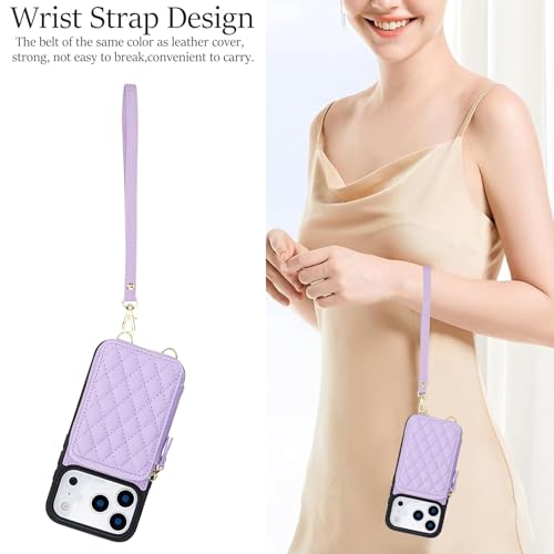 Housse en cuir pour iPhone 15 violet élégant avec sa bandoulière - 7