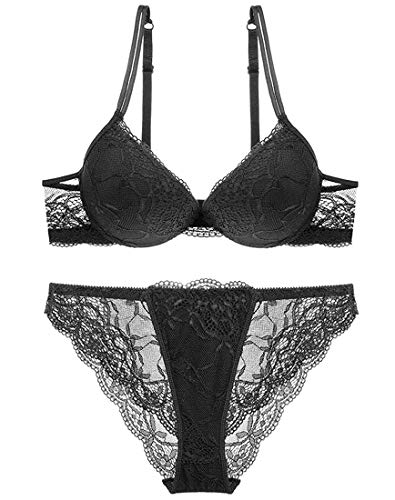 Brachy Women’s Underwired Pushup Lace Bra and Panty Set, Soft Padded Sexy Bridal Lingerie Set | Comfortable & Stylish Innerwear (BCA_NBNEWPSW010_36C_Grease)