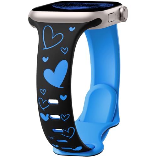 Lerobo Slim Thin Two-Tone Compatible with Apple Watch Band 40mm 38mm 41mm 42mm 44mm 45mm 46mm 49mm for Women- Soft Cute Flower/Heart Engraved Sport Band for iWatch Series 11 10 9 8 7 6 5 4 3