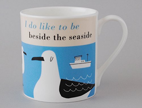 I do like to be beside the seaside Large Bone China Mug decorated in Stoke on Trent, England (turquoise)