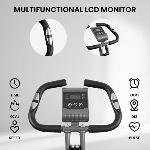 Cyclette Pieghevole 4 in 1 con Display LCD, Supporto per Telefono/Tablet, Cyclette compatta per allenamenti a casa