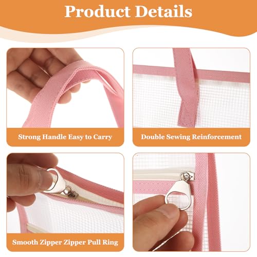 Image of 6 Pack A3 Size Project Bags for Quilting, Sewing Project Bag with Zipper, Quilting Craft Organizer Storage Bags with Handle and Pocket, Clear Mesh Sewing Bags Organizer for Artworks Crafts