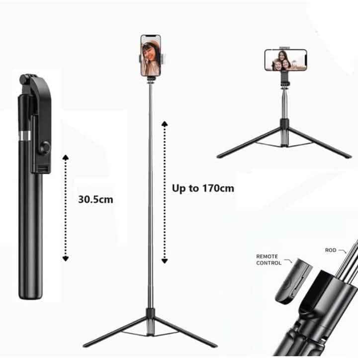 Image of Extendable Selfie Sticks with Wireless Remote 3-in-1 Multifunctional Selfie Stick with Tripod Stand Compatible with iPhone 17 16 15 14 13 12 11 Pro Xs Max Xr X, All Smartphone (169 CM)