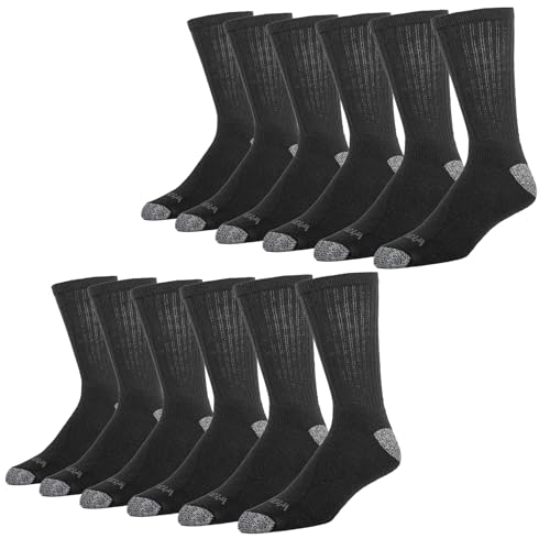 Wrangler Ultra Dry Crew Socks for Men - 12 Pack, Full Cushion, Arch Support, Moisture-Wicking, Steel Toe - Size 13-15