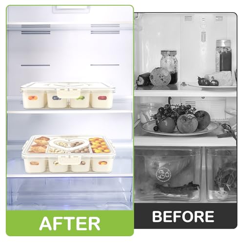 Snackbox mit 4 Fächern,Snackschale mit Deckel und Griff, Tragbar Snackbox Organizer,für Party,Picknick ,Trip,für Süßigkeiten Obst Keksen Dessert Gemüse Nüsse,Snackteller aus PP Spülmaschinenfest