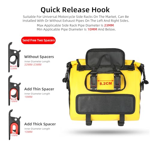 Rhinowalk Alforjes de motocicleta 15L à prova d'água, bolsas laterais de motocicleta de liberação r