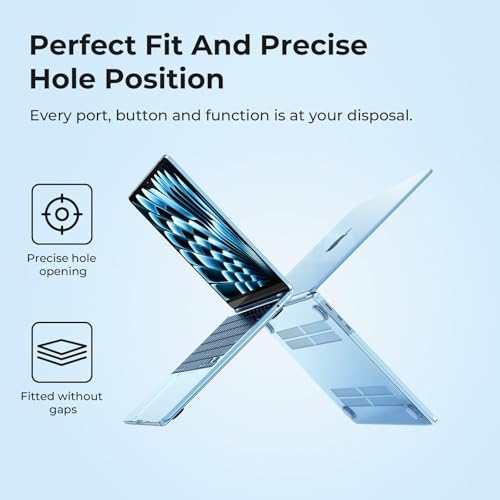 Image of EooCoo Hard Shell Case Compatible for Apple MacBook Air 13.6 inch 2026 2025 2024 2022, M5 A3449 M4 A3240 M3 A3113 M2 A2681 with Touch ID,Laptop Case Cover&Keyboard Skin Cover&Screen Protector-Sky Blue