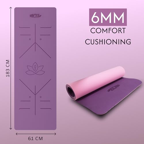 Image of Whackk TPE 6mm Laser Engraved Position Marking Yoga Mat|Pink & Purple Dual Colour|6 mm TPE Non-Slip Mat with Carry Strap|Lightweight & Eco-Friendly Non Toxic I Exercise and Fitness