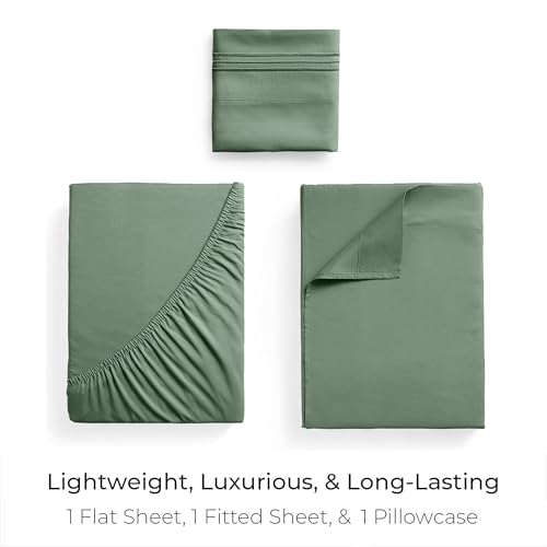 Image of Mellanni Twin Sheets Set - 3 PC Iconic Collection Bedding | Hotel Luxury, Extra Soft, Cooling Bed Sheets - Wrinkle, Fade, Stain Resistant (Twin, Sage)